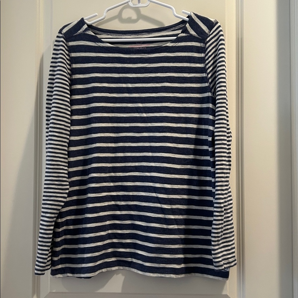 Vineyard Vines striped 100% cotton nautical top long sleeves Size M blue white